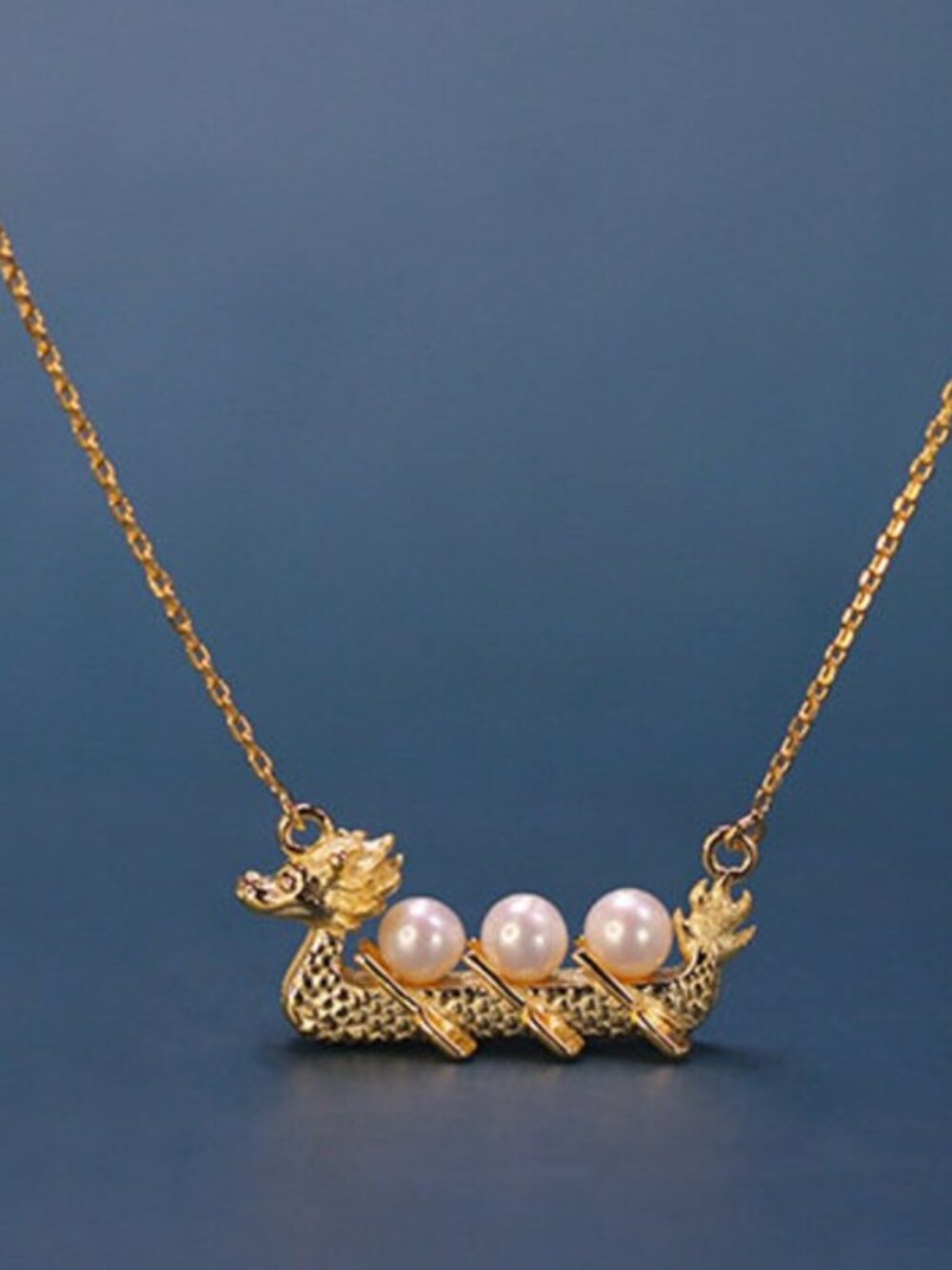 Gold Plated Pearl Dragon boat necklace